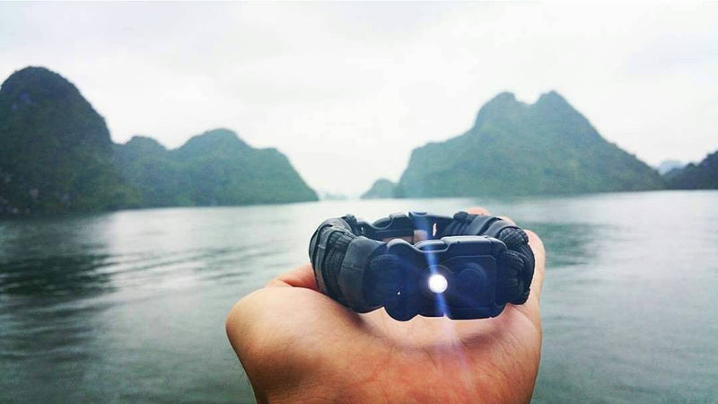 Load image into Gallery viewer, EDC Prepper - Paracord Bracelet Urban Tool Kit Equipped w/ LED Light, fire starter, blade, compass.
