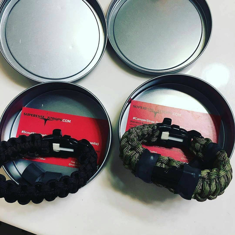 Load image into Gallery viewer, Camper Strap - Outdoor, Hike, &amp; Kayak ready Survival Fire Starter Paracord Bracelet.
