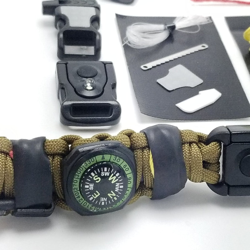 Load image into Gallery viewer, EDC Prepper - Paracord Bracelet Urban Tool Kit Equipped w/ LED Light, fire starter, blade, compass.

