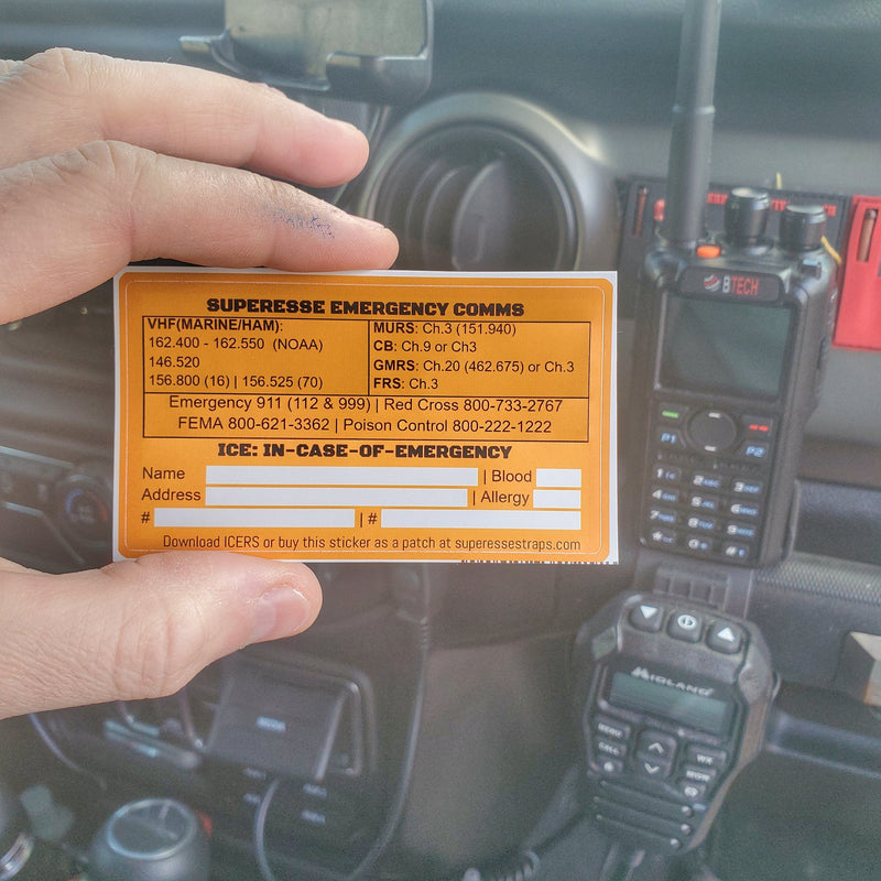 Load image into Gallery viewer, Emergency Comms &amp; ICE Decal - Radio  Frequency/Channel and Telephone Contact Numbers, ICE Card
