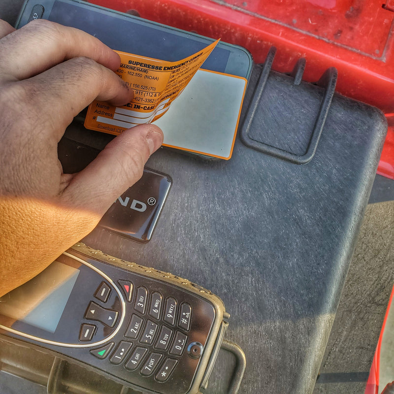 Load image into Gallery viewer, Emergency Comms &amp; ICE Decal - Radio  Frequency/Channel and Telephone Contact Numbers, ICE Card
