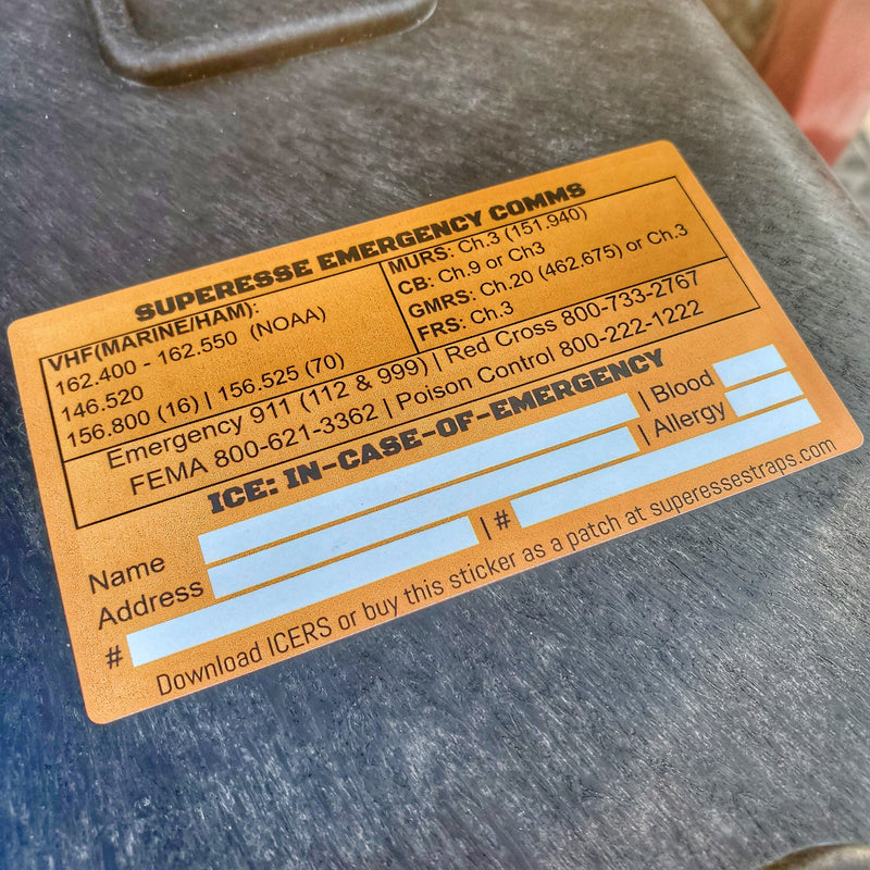 Load image into Gallery viewer, Emergency Comms &amp; ICE Decal - Radio  Frequency/Channel and Telephone Contact Numbers, ICE Card
