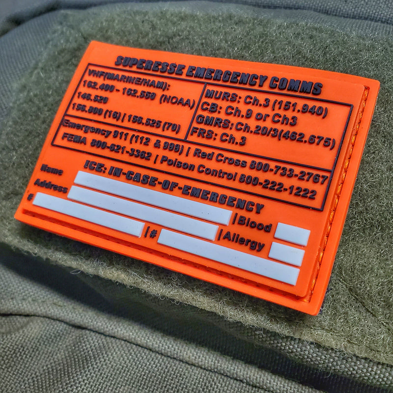 Load image into Gallery viewer, Storage Pocket Patch:  Emergency Comms with Radio Frequency/Channel and Telephone Contact Numbers, ICE Card
