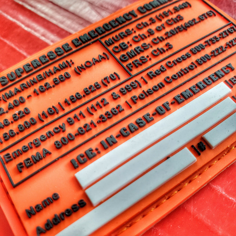 Load image into Gallery viewer, Storage Pocket Patch:  Emergency Comms with Radio Frequency/Channel and Telephone Contact Numbers, ICE Card
