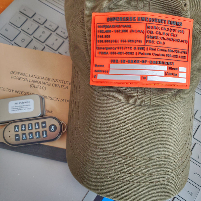 Load image into Gallery viewer, Storage Pocket Patch:  Emergency Comms with Radio Frequency/Channel and Telephone Contact Numbers, ICE Card
