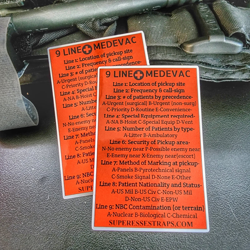 Load image into Gallery viewer, 9 Line MedEvac Decal - U.S. Military Truncated Medical Evacuation Reference Sticker &amp; CPR
