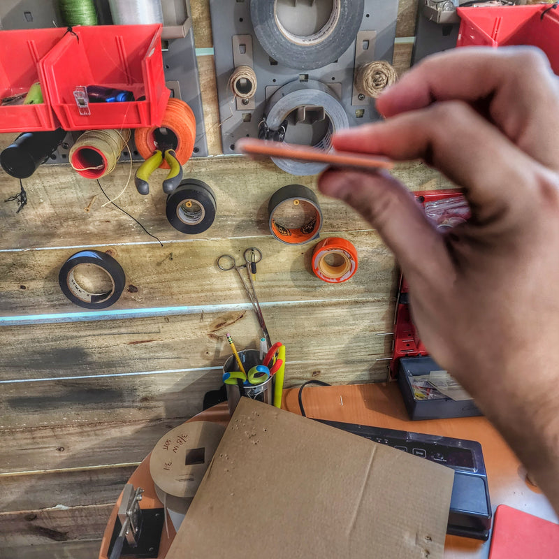 Load image into Gallery viewer, Tape Card - Duct Tape wrapped Orange Credit Card w/ Paracord Lanyard
