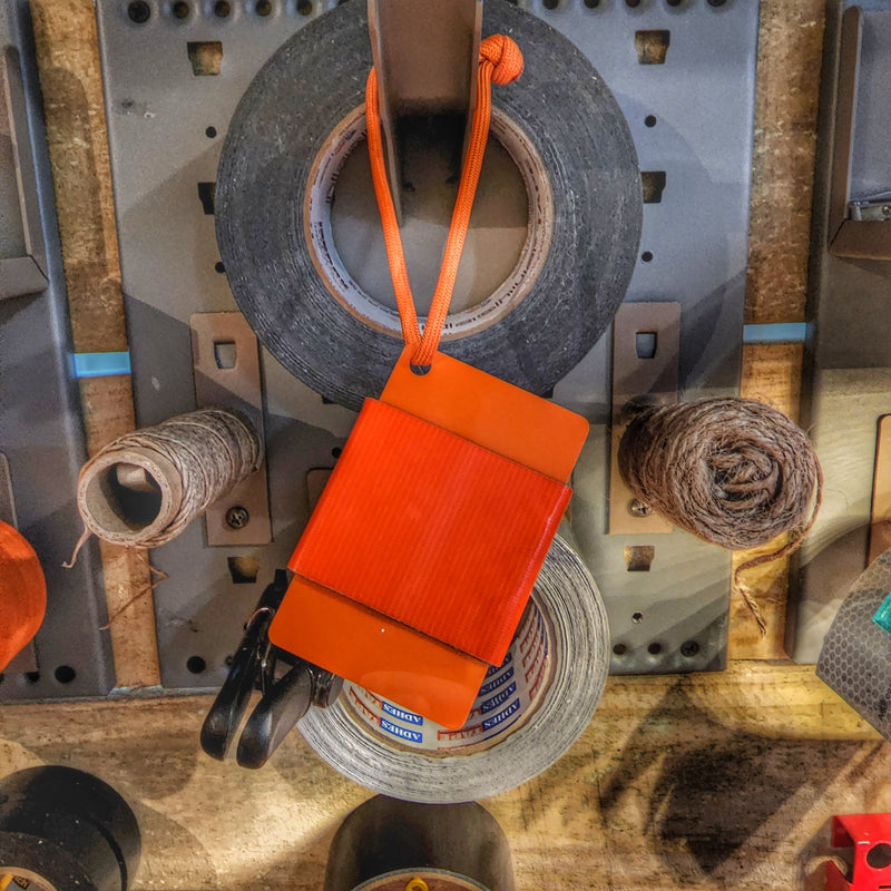 Load image into Gallery viewer, Tape Card - Duct Tape wrapped Orange Credit Card w/ Paracord Lanyard

