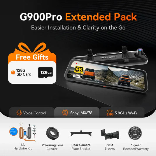 WOLFBOX G900Pro 12MP WiFi Touch Screen Rear View Mirror Dash Cam Smart Mirror