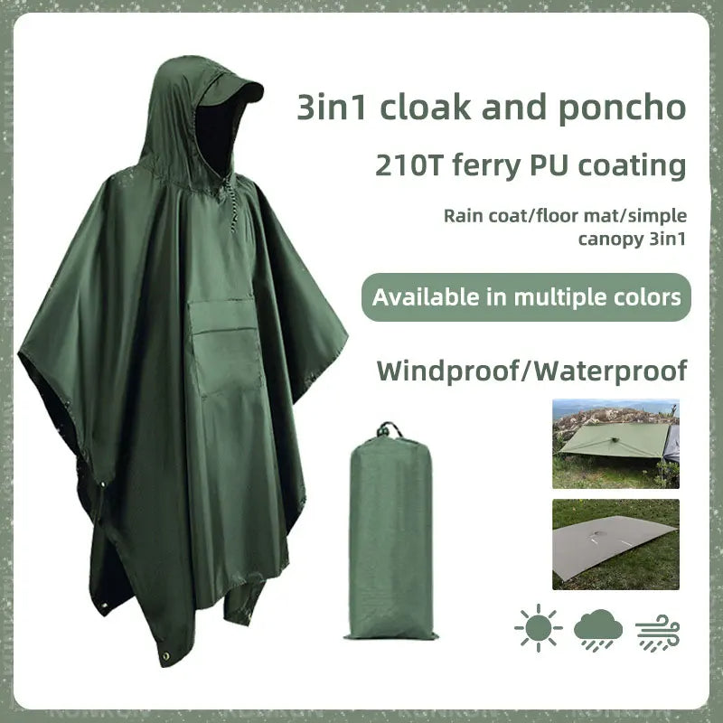 Load image into Gallery viewer, 3 In 1 Outdoor Military Raincoat Hooded Sleeve Waterproof Rain Poncho Motorcycle Rain Cover Camping Hiking Travel Rainwear Tent
