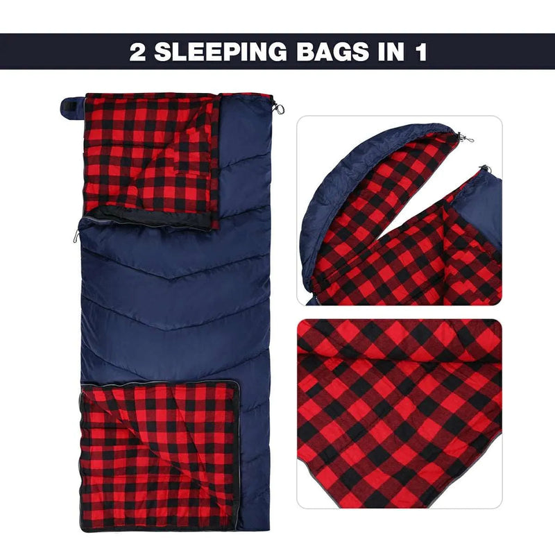Load image into Gallery viewer, Hooded Camping Sleeping Bag for Adult with Cotton Flannel,Red,Blue,Navy Blue
