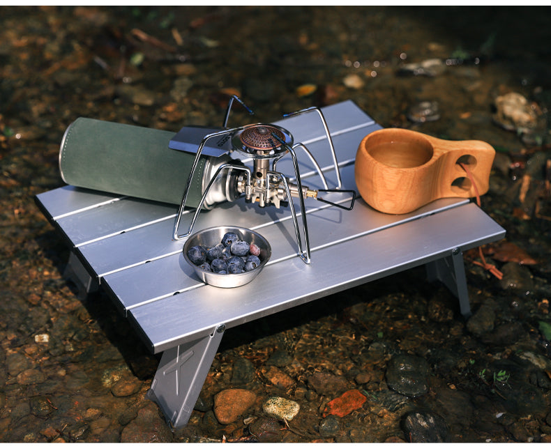 Load image into Gallery viewer, Black Lightweight Portable Folding Ultralight Roll Up Mini Aluminum Picnic Camping Table Foldable For Outdoor Hiking
