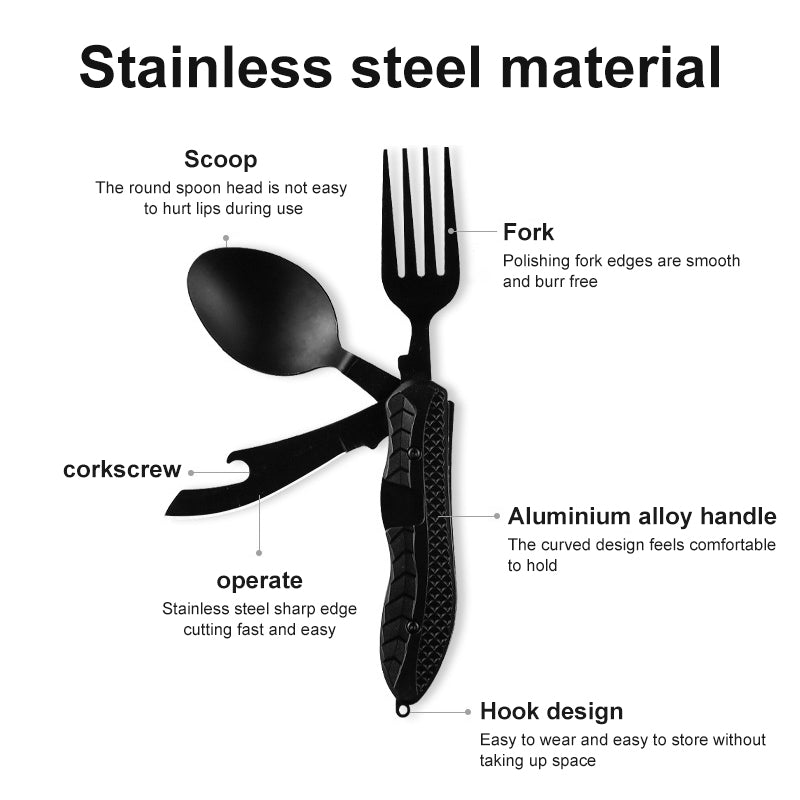 Load image into Gallery viewer, Multifunctional camping tableware stainless steel knife fork spoon, outdoor portable survival eating tools
