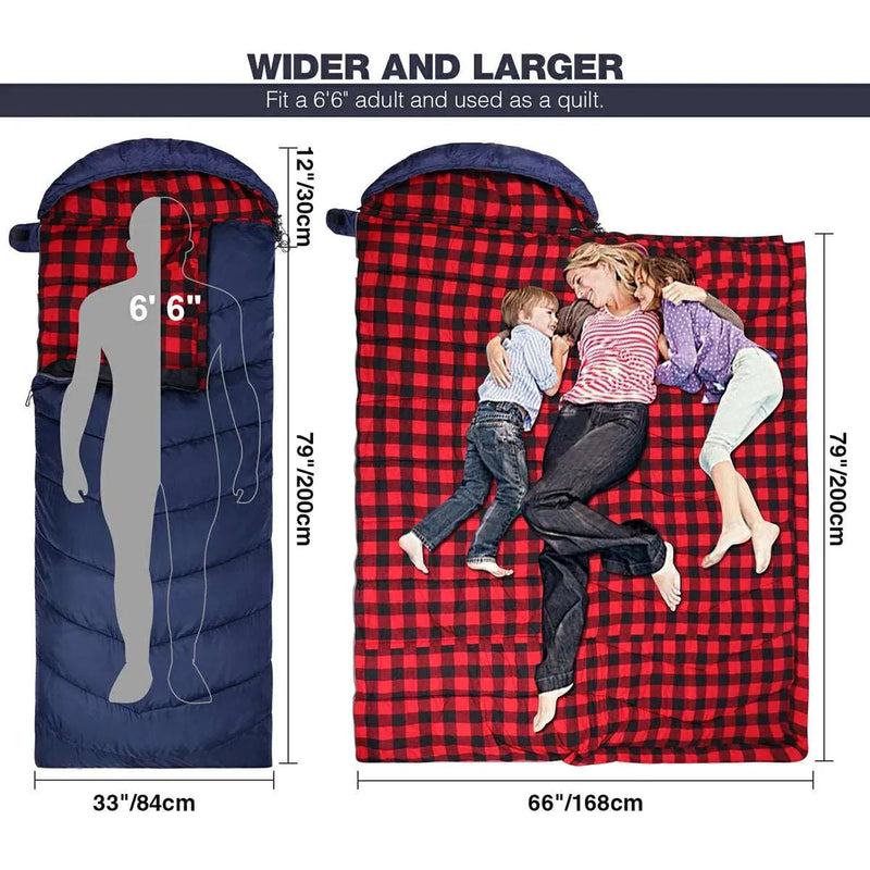 Load image into Gallery viewer, Hooded Camping Sleeping Bag for Adult with Cotton Flannel,Red,Blue,Navy Blue
