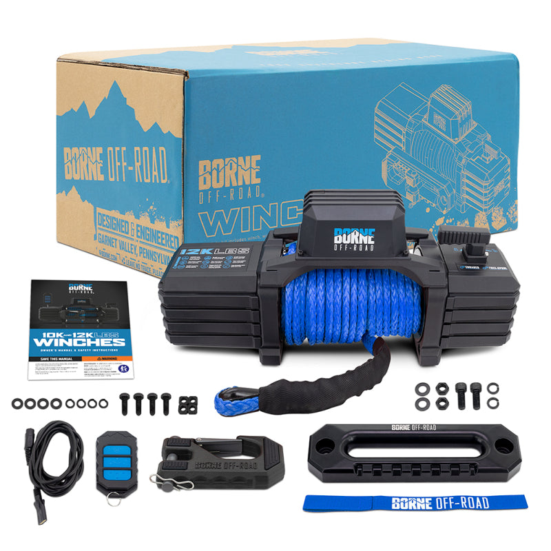 Load image into Gallery viewer, Borne Off-Road 12K Winch - Blue Synthetic Rope
