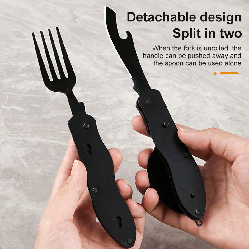 Load image into Gallery viewer, Multifunctional camping tableware stainless steel knife fork spoon, outdoor portable survival eating tools
