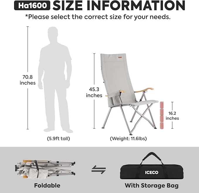 Load image into Gallery viewer, Ha1600 Adjustable Camping Chairs, High-Back Heavy Duty Folding Chair for Outside | ICECO
