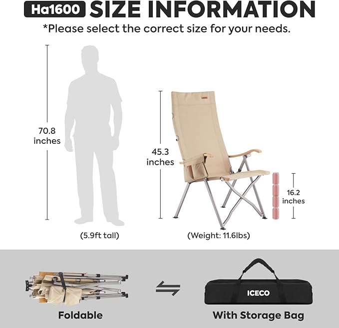 Load image into Gallery viewer, Ha1600 Adjustable Camping Chairs, High-Back Heavy Duty Folding Chair for Outside | ICECO
