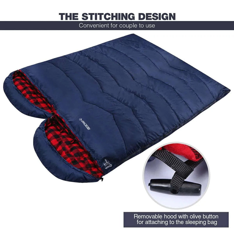 Load image into Gallery viewer, Hooded Camping Sleeping Bag for Adult with Cotton Flannel,Red,Blue,Navy Blue
