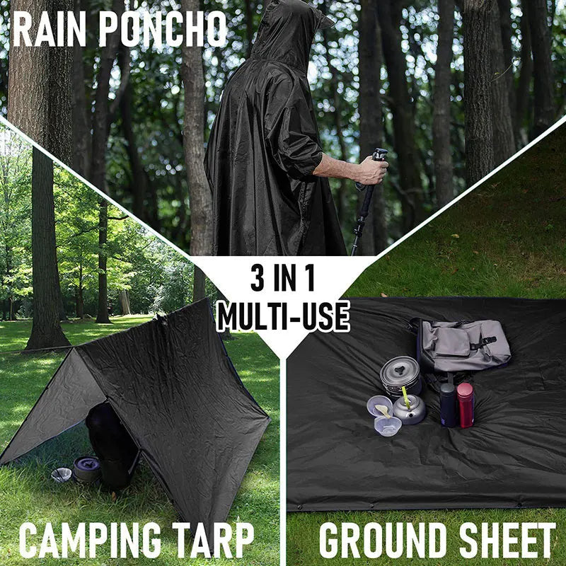 Load image into Gallery viewer, 3 In 1 Outdoor Military Raincoat Hooded Sleeve Waterproof Rain Poncho Motorcycle Rain Cover Camping Hiking Travel Rainwear Tent

