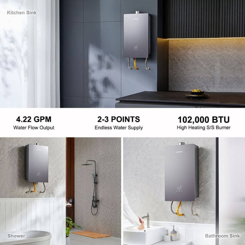 Load image into Gallery viewer, Camplux 4.22 GPM Indoor Tankless Hot Water Heater | Gray

