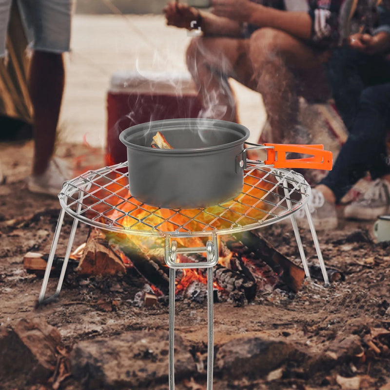 Load image into Gallery viewer, Portable Round Campfire Grill Grate with Foldable Legs, 12”

