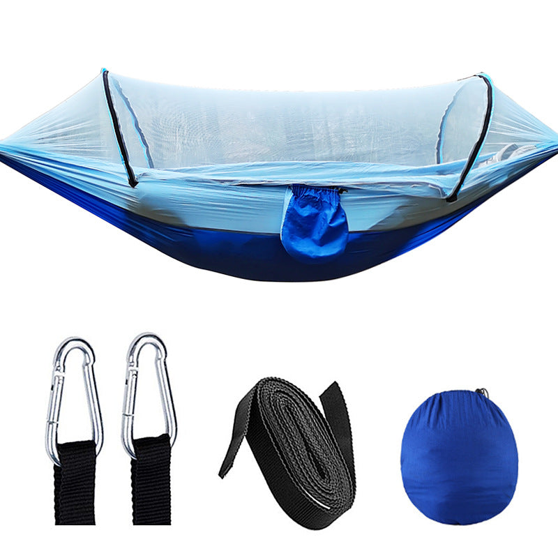 Load image into Gallery viewer, Automatic Quick Opening Mosquito Net Hammock Outdoor Camping Pole Mosquito Net Hammock Anti Roll Nylon Hammock
