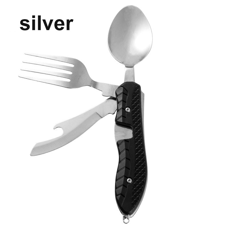 Load image into Gallery viewer, Multifunctional camping tableware stainless steel knife fork spoon, outdoor portable survival eating tools
