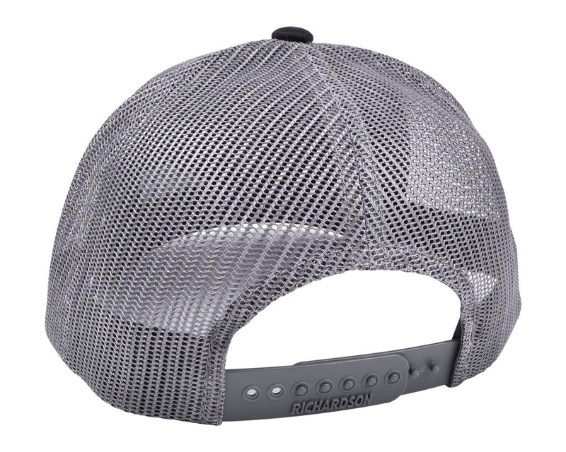 Load image into Gallery viewer, Low Pro Trucker Snap-Back Hat - Black/Grey with A6™ Embroidered Logo
