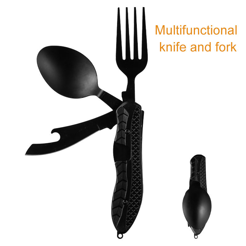 Load image into Gallery viewer, Multifunctional camping tableware stainless steel knife fork spoon, outdoor portable survival eating tools
