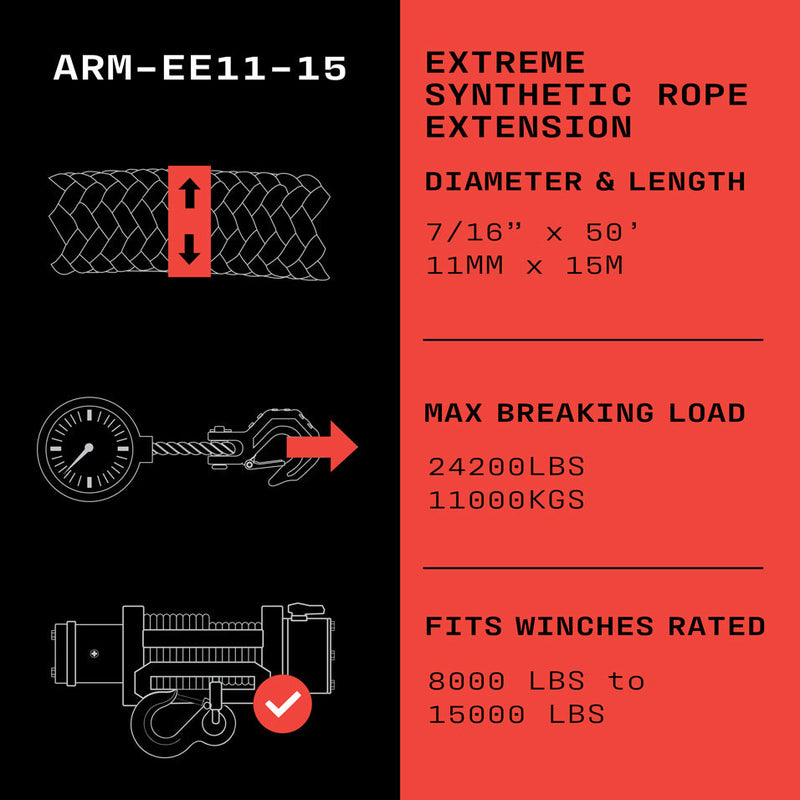 Load image into Gallery viewer, Armortek Extreme Synthetic Rope Extension 7/16&quot; x 50&#39; - MBL 24200 lbs
