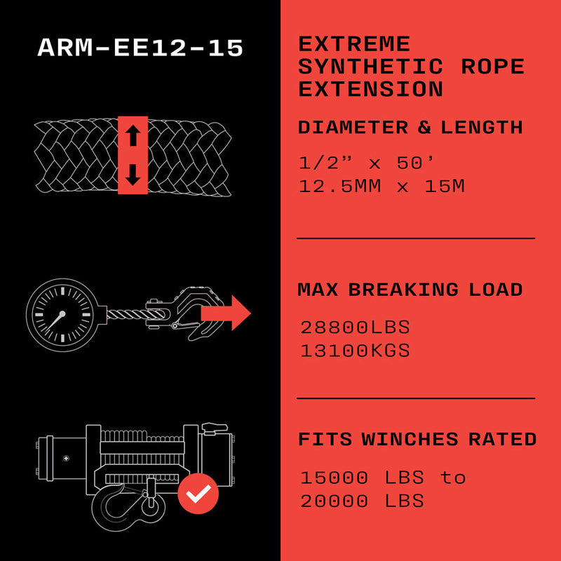 Load image into Gallery viewer, Armortek Extreme Synthetic Rope Extension 1/2&quot; x 50&#39; - MBL 28800 lbs
