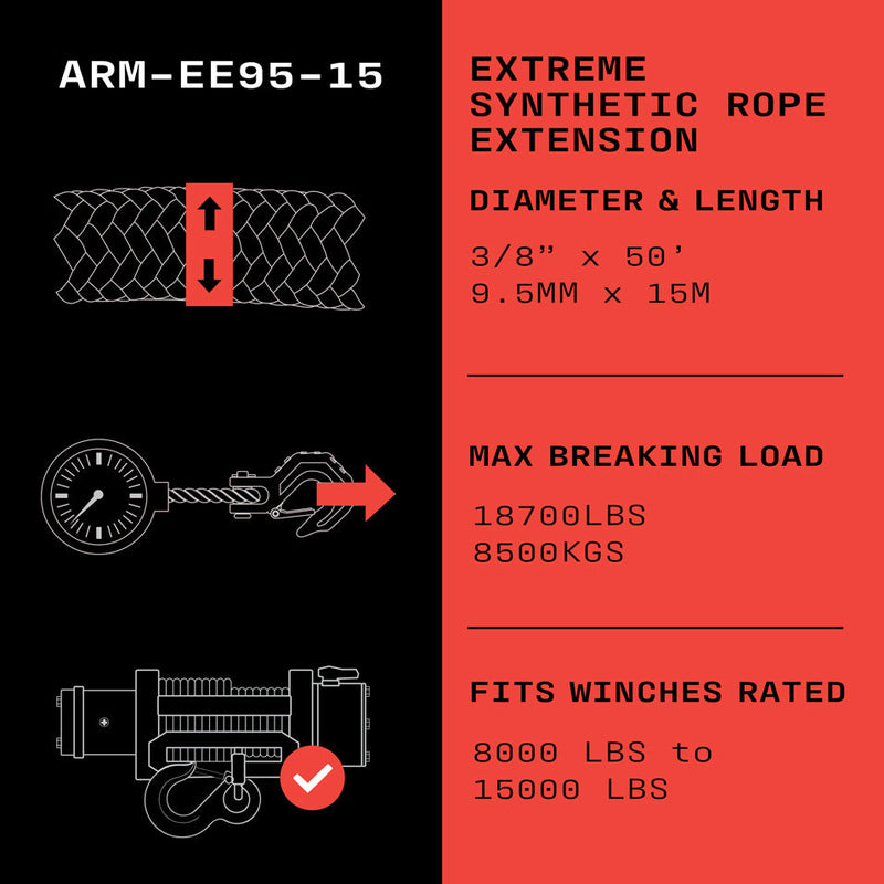 Load image into Gallery viewer, Armortek Extreme Synthetic Rope Extension 3/8&quot; x 50&#39; - MBL 18700 lbs
