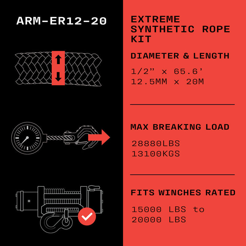 Load image into Gallery viewer, Armortek Extreme Synthetic Rope Kit 1/2&quot; x 65.6&#39; - MBL 28800 lbs
