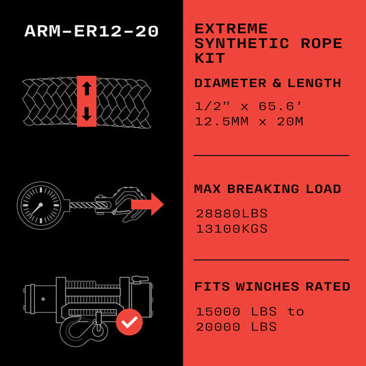 Armortek Extreme Synthetic Rope Kit 1/2" x 65.6' - MBL 28800 lbs