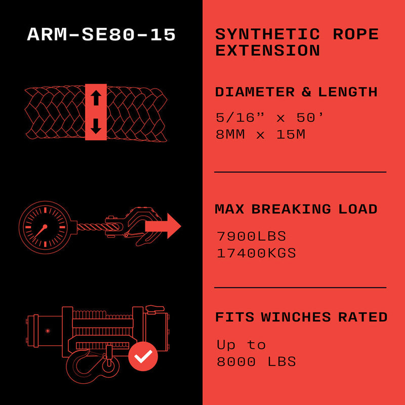Load image into Gallery viewer, Armortek Synthetic Rope Extension 5/16&quot; x 50&#39; - MBL 17400 lbs
