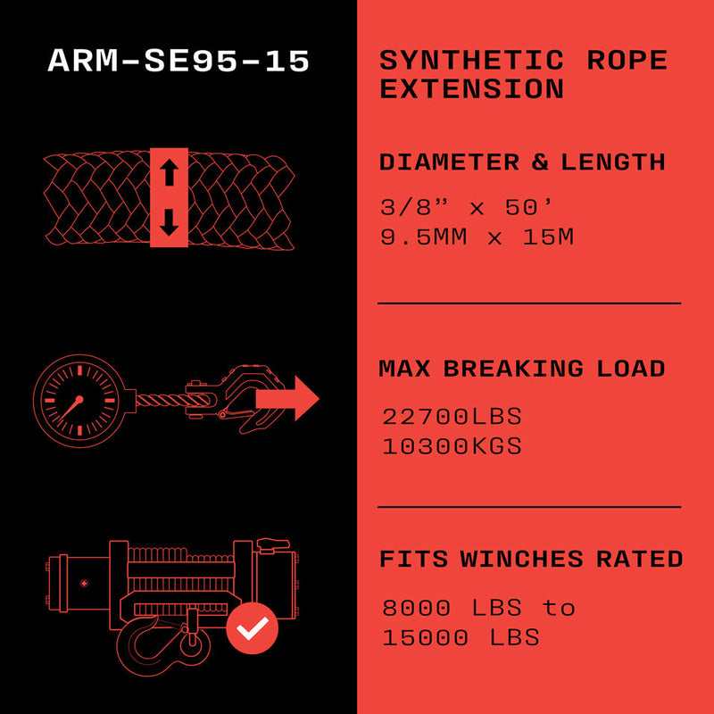 Load image into Gallery viewer, Armortek Synthetic Rope Extension 3/8&quot; x 50&#39; - MBL 22700 lbs
