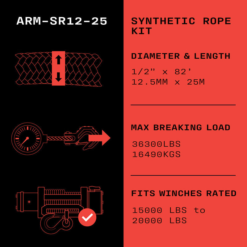 Load image into Gallery viewer, Armortek Synthetic Rope Kit 1/2&quot; x 82&#39; - MBL 36300 lbs
