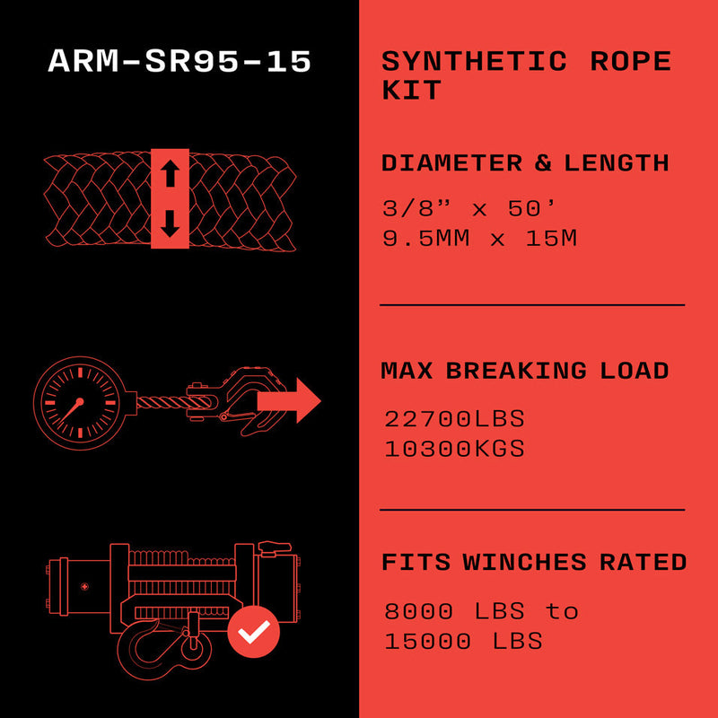 Load image into Gallery viewer, Armortek Synthetic Rope Kit 3/8&quot; x 50&#39; - MBL 22700 lbs
