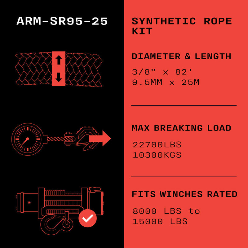 Load image into Gallery viewer, Armortek Synthetic Rope Kit 3/8&quot; x 82&#39; - MBL 22700 lbs

