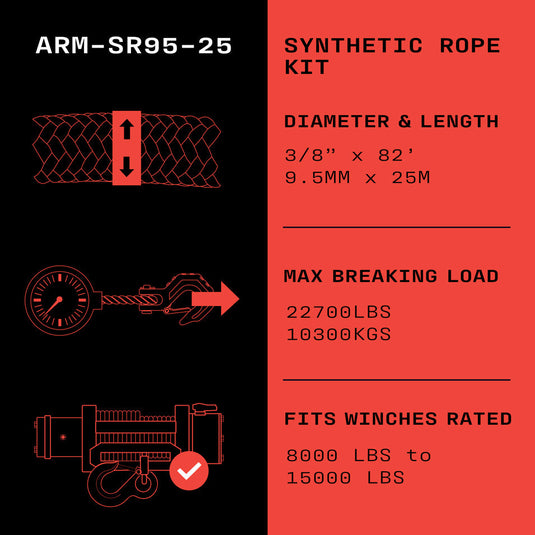 Armortek Synthetic Rope Kit 3/8" x 82' - MBL 22700 lbs