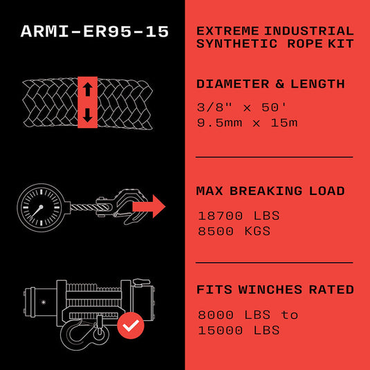 Armortek Extreme Industrial Synthetic Rope Kit 3/8" x 50' - MBL 18700 lbs