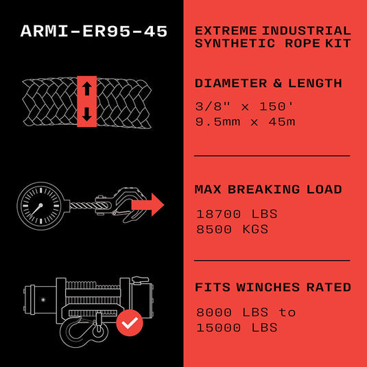 Armortek Extreme Industrial Synthetic Rope Kit 3/8" x 150' - MBL 18700 lbs
