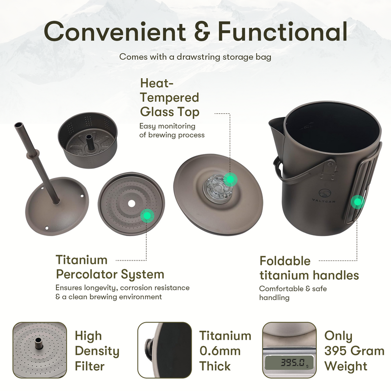 Load image into Gallery viewer, Titanium Coffee Percolator Taste Coffee, Not Metal · 1.5L · 6 Cups · 395g Ultralight
