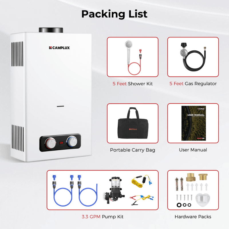 Load image into Gallery viewer, Camplux BD264P120 Propane Outdoor Water Heater Pump Kit
