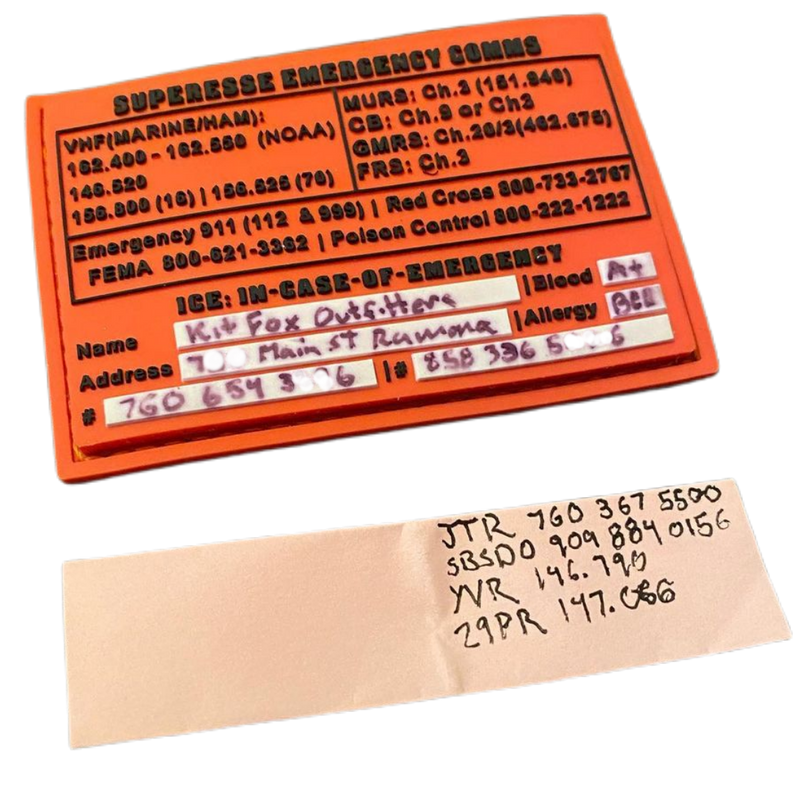 Load image into Gallery viewer, Storage Pocket Patch:  Emergency Comms with Radio Frequency/Channel and Telephone Contact Numbers, ICE Card
