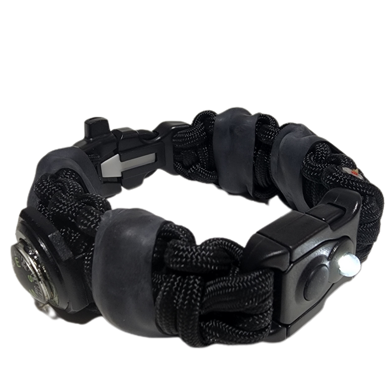 Load image into Gallery viewer, EDC Prepper - Paracord Bracelet Urban Tool Kit Equipped w/ LED Light, fire starter, blade, compass.
