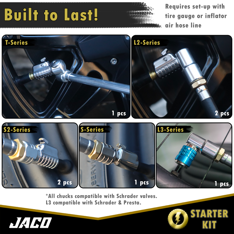 Load image into Gallery viewer, Lightning™ Tire Air Chuck Starter Kit - Patented | Open Flow, 1/4&quot; F-NPT (Set of 7)
