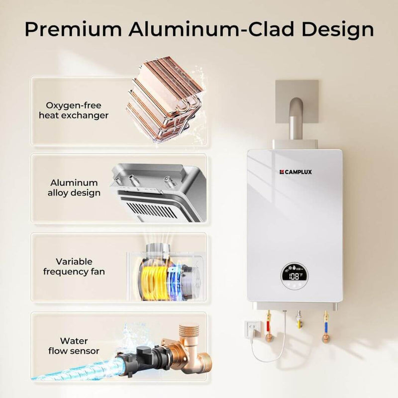 Load image into Gallery viewer, 3.18 GPM Indoor Propane Tankless Water Heater with Wall Thimble, White
