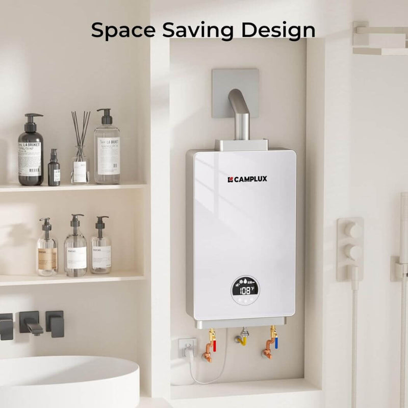 Load image into Gallery viewer, 3.18 GPM Indoor Propane Tankless Water Heater with Wall Thimble, White
